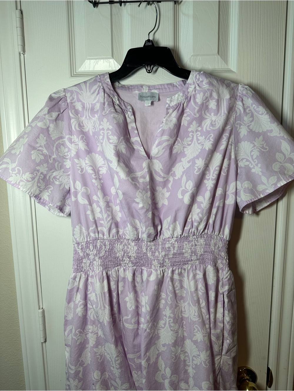 Sugarlips Lilac and White Floral Smocked Midi Dress plus size 1X. - Picture 5 of 8